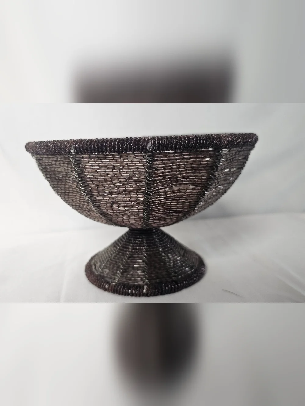 Vintage African Beaded Wire Bowl 7